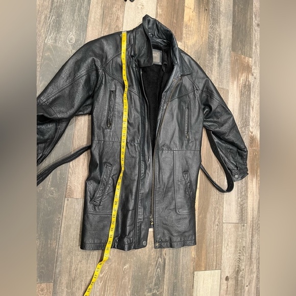 Oscar Piel Leather Jacket Women XL Black Belted Zip Removable Sherpa Lining - Picture 11 of 14